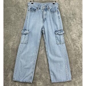 Old Navy Jeans Womens 8 Light Wash Extra High Rise Sky Hi Wide Leg Cargo Denim